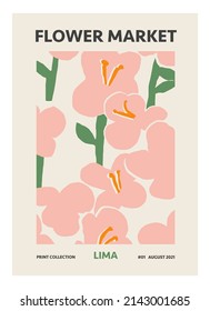 Flower Market poster. Printable modern wall art in vector.