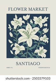 Flower Market poster. Santiago, Chile. Featuring Liliums in full bloom.