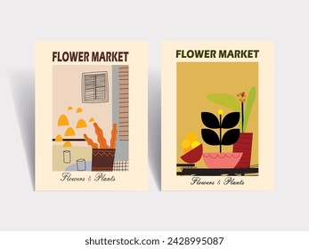 Flower market poster vector illustration hand drawn. Abstract floral art modern digital print for cards, wall decor, poster,cover, art print.