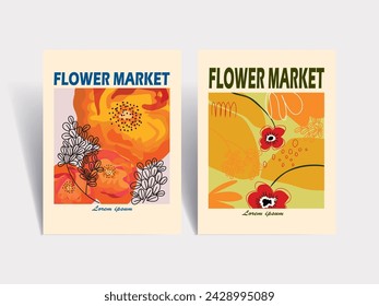 Flower market poster vector illustration hand drawn. Abstract floral art modern digital print for cards, wall decor, poster,cover, art print.