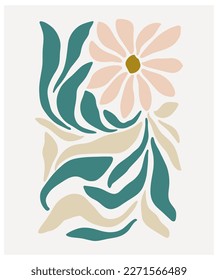 Flower market print. Abstract floral vector illustration. Flower market poster concept template perfect for postcards, wall art, banner etc. Retro 70s, 80s, 90s botanical design.