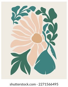 Flower market print. Abstract floral vector illustration. Flower market poster concept template perfect for postcards, wall art, banner etc. Retro 70s, 80s, 90s botanical design.