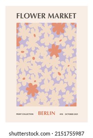 Flower Market wall art poster Berlin with Daisy flowers in vector.