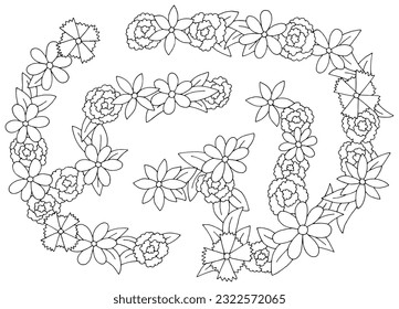 Flower maze graphic black white sketch top aerial view illustration vector