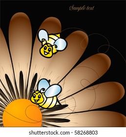 flower meadow with bees background, vector