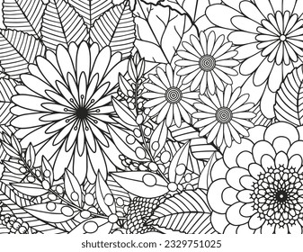Flower meadow coloring page. Coloring book for adults and children.