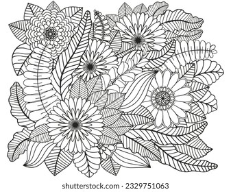 Flower meadow coloring page. Coloring book for adults and children.