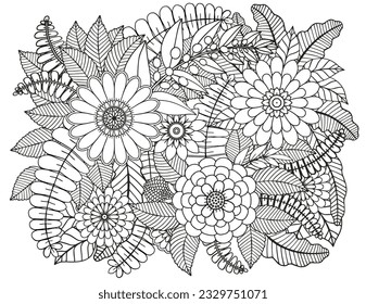 Flower meadow coloring page. Coloring book for adults and children.
