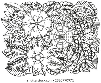 Flower meadow coloring page for children and adults.