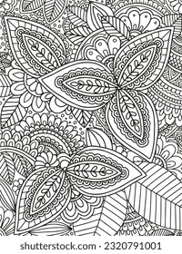 Flower meadow coloring page for children and adults.