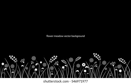 Flower meadow line border on black background.