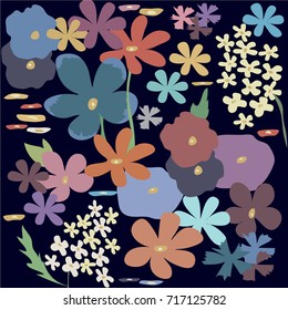 A flower meadow on a dark blue background