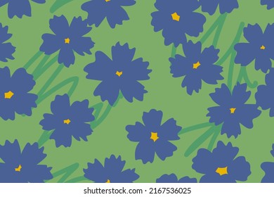 Flower meadow. Print with blue flowers. Blooming garden. Cornflower pattern. Summer print. Pattern for textile, paper, interior decorations