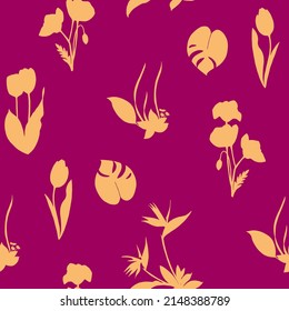 El prado de flor es un patrón sin fisuras con tulipanes, adornos vectoriales impresos para tela, papel pintado, textil, papel envolvente.