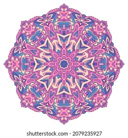 Flower medallion print. Vector seamless pattern mandala art. Flower pinp nad violet trendy colors