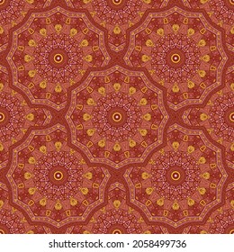Flower medallion vector seamless pattern. Ethnic motifs tile print. Korean traditional seamless ornament. Decorative medallion scrapbook graphic design. Rug pattern ethnic ornament.