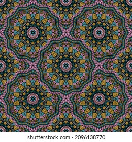 Flower medallion vector seamless pattern. Oriental motifs fabric print. Turkish traditional seamless ornament. Ornate medallion embroidery graphic design. Tribal pattern ethnic ornament.