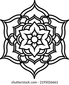 Patrón de méhndi flor para el dibujo y tatuaje de Henna. Libro de colorear Mandala simple y básico para principiantes, adultos mayores y niños. 