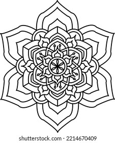 Flower mehndi pattern for Henna drawing and tattoo.Mandala coloring book simple and basic for beginners, seniors and children. 