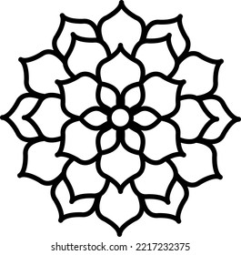 Patrón de méhndi flor para el dibujo y tatuaje de Henna. Libro de colorear Mandala simple y básico para principiantes, adultos mayores y niños. 
