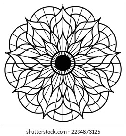 Patrón de méhndi flor para el dibujo y tatuaje de Henna. Libro de colorear Mandala simple y básico para principiantes, adultos mayores y niños. 