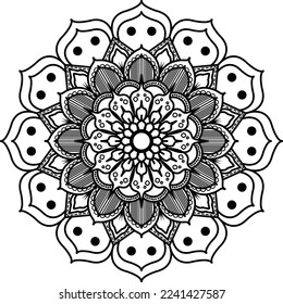 Patrón de méhndi flor para el dibujo y tatuaje de Henna. Libro de colorear Mandala simple y básico para principiantes, adultos mayores y niños. 