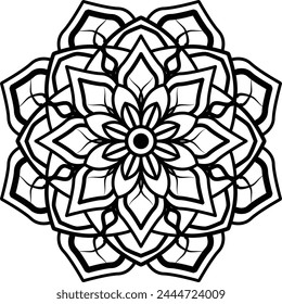 Flower mehndi pattern for Henna drawing and tattoo.Mandala coloring book simple and basic for beginners, seniors and children.