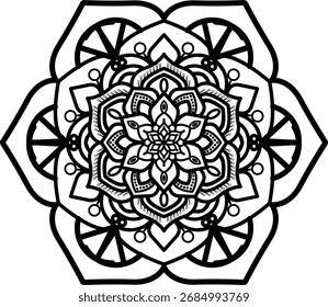 Flower mehndi pattern for Henna drawing and tattoo.Mandala coloring book simple and basic for beginners, seniors and children. 