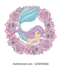 FLOWER MERMAID Floral Wreath Vector Illustration for Print, Decoration, Wedding and Holiday