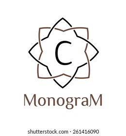 flower minimal linear monochrome vector hipster vintage  label , frame , border ,  badge for your monogram or logo