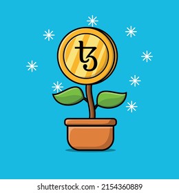 Flower money or flower gold tezos coins isolated flat cartoon illustration