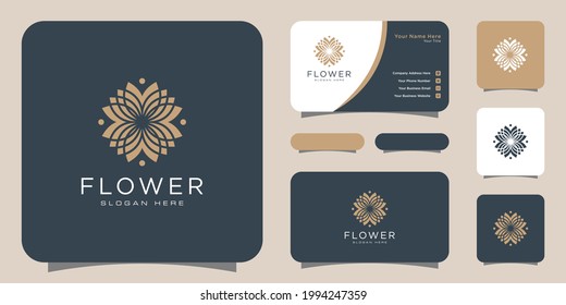 Flower mono line luxury logo with business card design