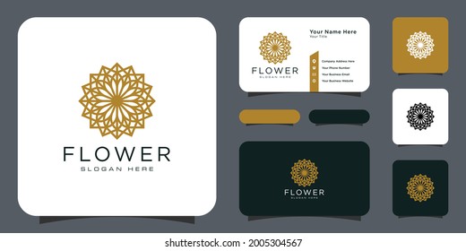 Flower mono line luxury logo with business card design