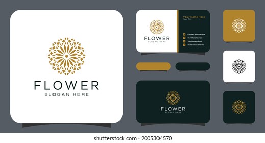 Flower mono line luxury logo with business card design