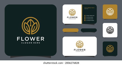 Flower mono line luxury logo with business card design