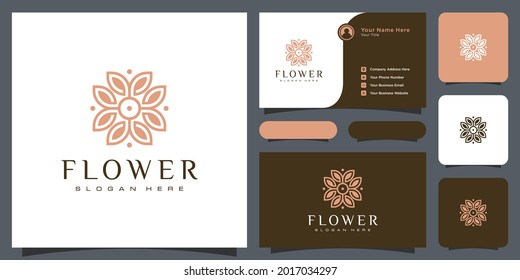 Flower mono line luxury logo with business card design