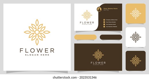 Flower mono line luxury logo with business card design
