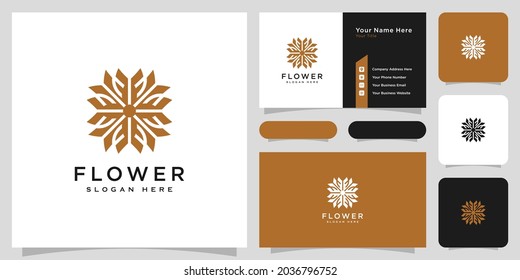 Flower mono line luxury logo with business card design