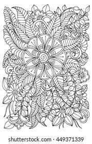 Zentangle Floral Doodles Black White Coloring Stock Vector (Royalty ...