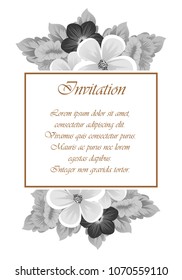 flower monochrome frame. For your design of postcards, wedding invitations, birthday party, Valentine's day and more. Vector illustration.