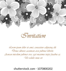 flower monochrome frame. For your design of postcards, wedding invitations, birthday party, Valentine's day and more. Vector illustration.