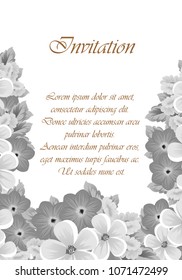 flower monochrome frame. For your design of postcards, wedding invitations, birthday party, Valentine's day and more. Vector illustration.