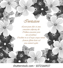 flower monochrome frame. For your design of postcards, wedding invitations, birthday party, Valentine's day and more. Vector illustration.