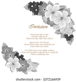 flower monochrome frame. For your design of postcards, wedding invitations, birthday party, Valentine's day and more. Vector illustration.