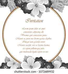 flower monochrome frame. For your design of postcards, wedding invitations, birthday party, Valentine's day and more. Vector illustration.