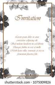 flower monochrome frame. For your design of postcards, wedding invitations, birthday party, Valentine's day and more. Vector illustration.