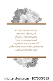 flower monochrome frame. For your design of postcards, wedding invitations, birthday party, Valentine's day and more. Vector illustration.