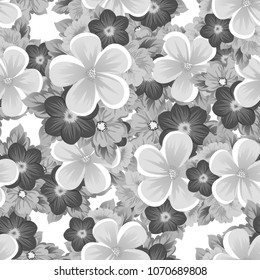flower monochrome seamless pattern. For your fabric design, postcards, wedding invitations, birthday, Valentine's day and more. Vector illustration.