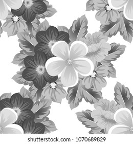 flower monochrome seamless pattern. For your fabric design, postcards, wedding invitations, birthday, Valentine's day and more. Vector illustration.