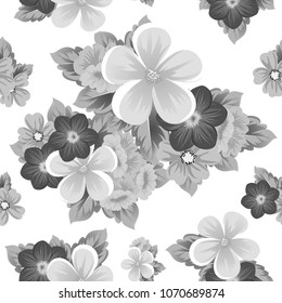 flower monochrome seamless pattern. For your fabric design, postcards, wedding invitations, birthday, Valentine's day and more. Vector illustration.